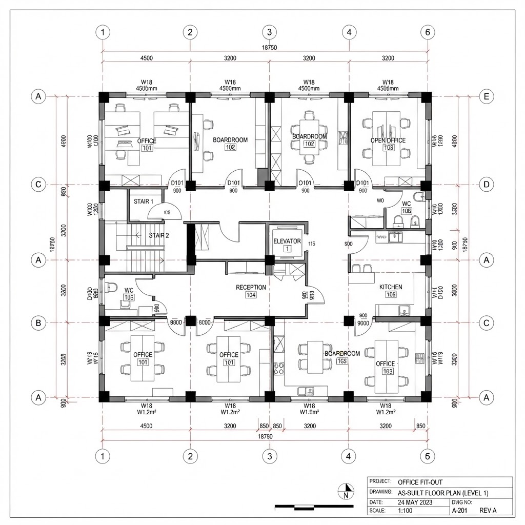 As-built survey converted into precise CAD floor plans, DWG and DXF drawings with millimetre dimensions